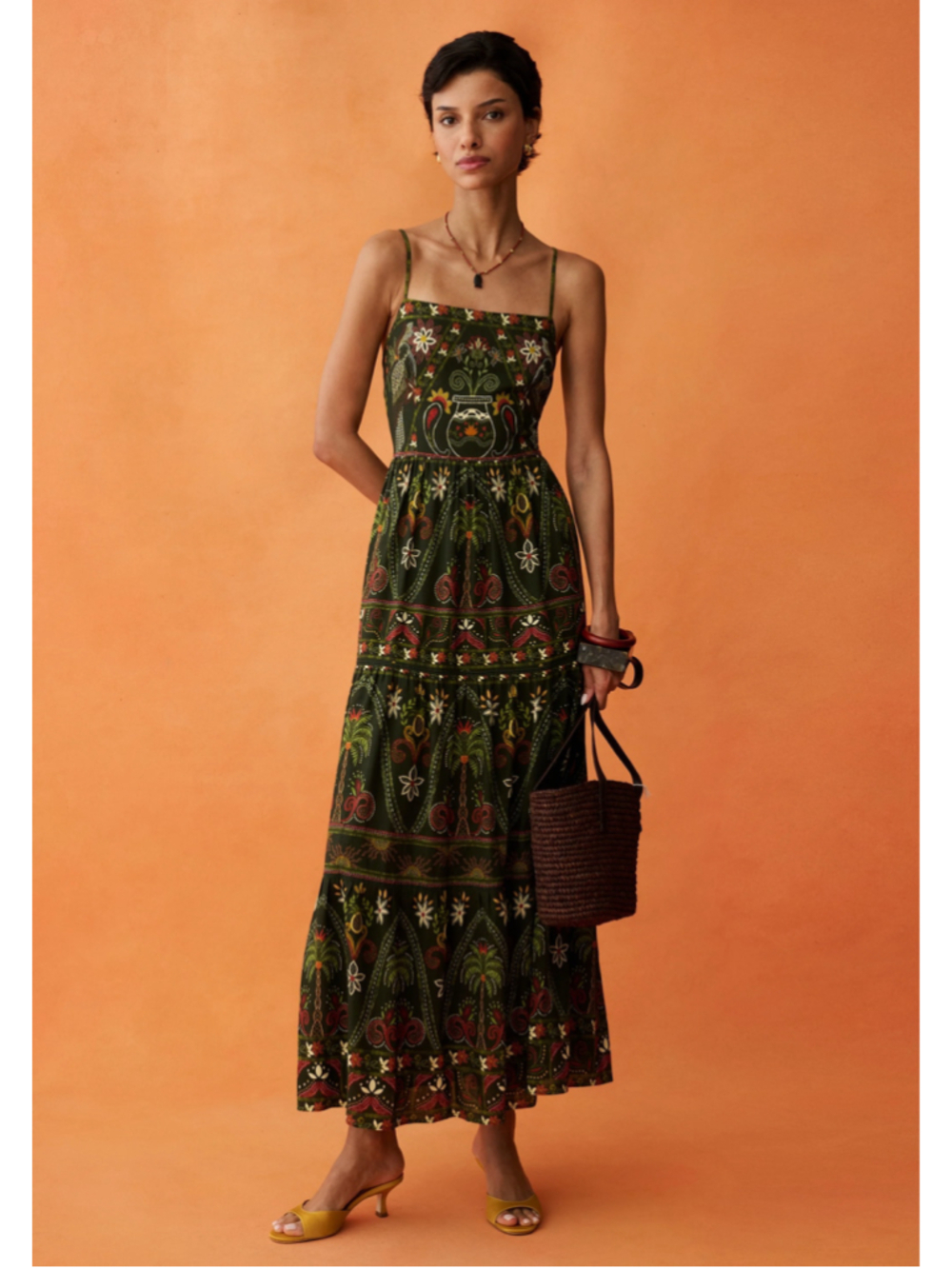 Women's Anaya Green & Orange Floral Maxi Dress Size 4